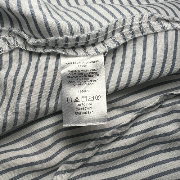 LOFT Long Balloon Sleeve Blue/Gray & White Striped Wrap Shirt V-Neck - Picture 6 of 6